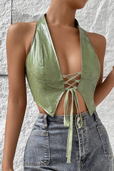 Clistos women's lace up deep V halter crop top - View 6 | Clistos