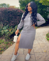 Hooded knit midi dress with drawstring waist and high slit - View 6 | Clistos