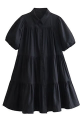 Puff Sleeve Tiered Shirt Dress - View 6 | Clistos
