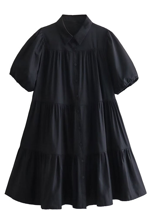 Puff Sleeve Tiered Shirt Dress - View 6 | Clistos