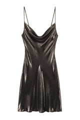 Cowl Neck Metallic Slip Mini Dress - View 6 | Clistos