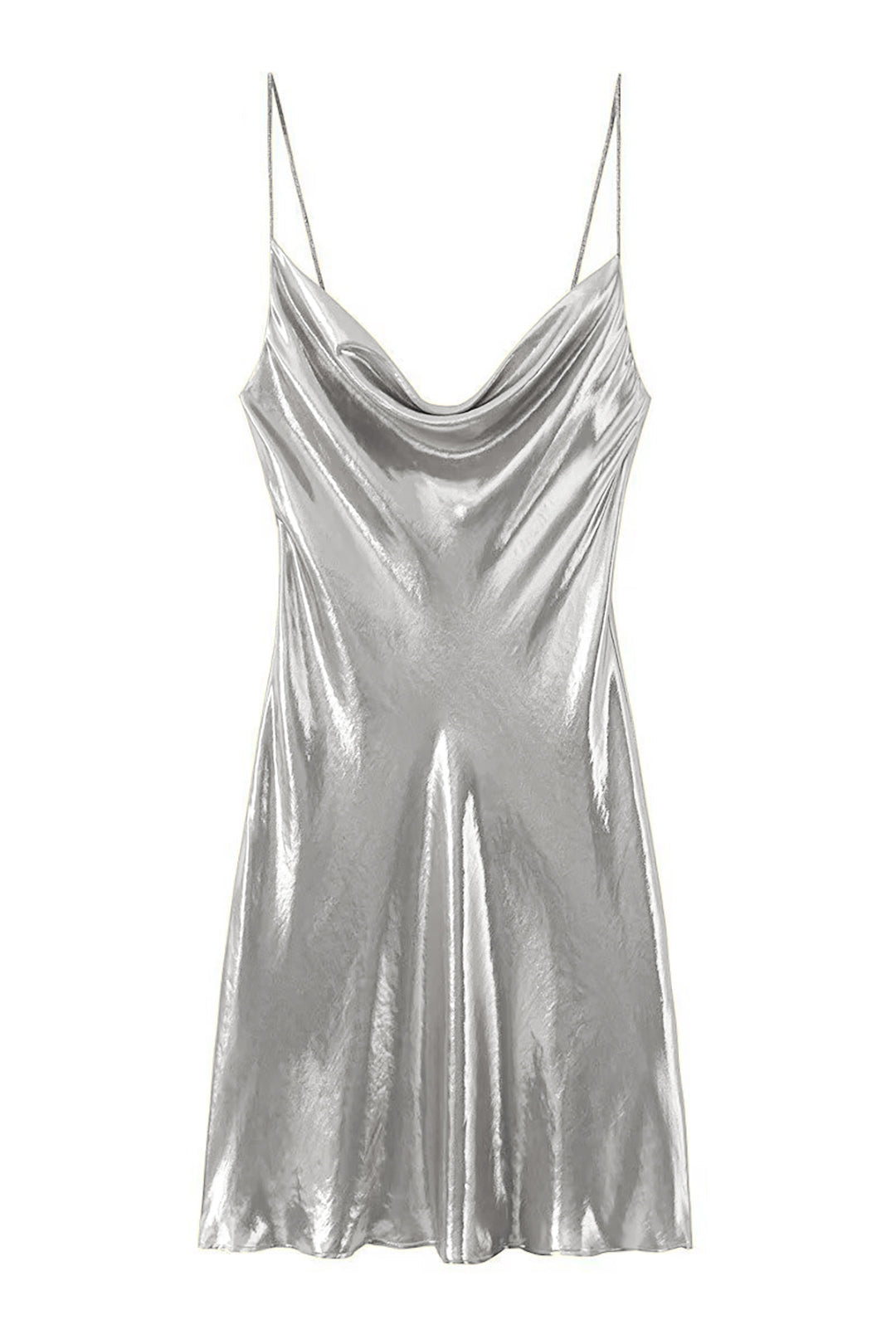 Cowl Neck Metallic Slip Mini Dress - View 12 | Clistos