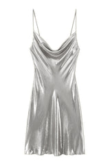 Cowl Neck Metallic Slip Mini Dress - View 12 | Clistos