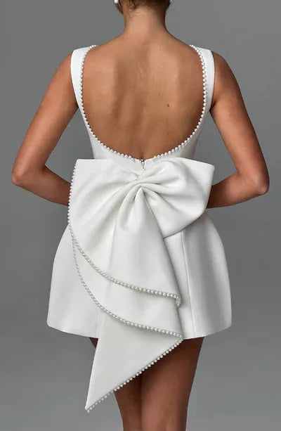 Pearl Bow Back Mini Dress - View 6 | Clistos