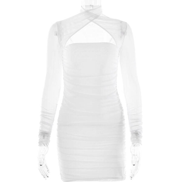 Clistos Georgina Ruched Cut-Out High Neck Mesh Sleeve Dress - View 6 | Clistos
