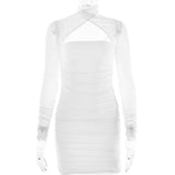 Clistos Georgina Ruched Cut-Out High Neck Mesh Sleeve Dress - View 6 | Clistos