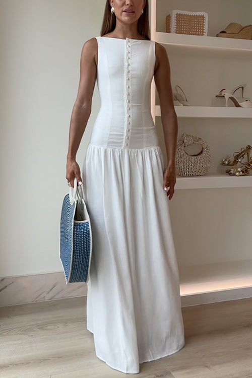 Sleeveless button up backless swing maxi dress - View 7 | Clistos