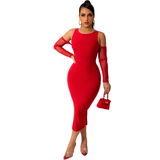 Off Shoulder Mesh Long Sleeve Bodycon Midi Dress - View 8 | Clistos