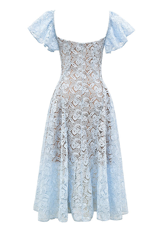 Floral lace midi dress with flare sleeves - View 6 | Clistos