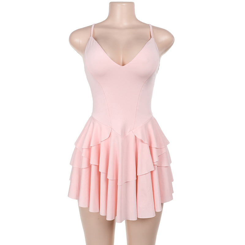 Pink ruffled dress on a mannequin