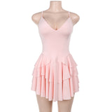 Pink ruffled dress on a mannequin