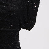 Sequin bodycon mini dress with high neckline and cap sleeves - View 7 | Clistos