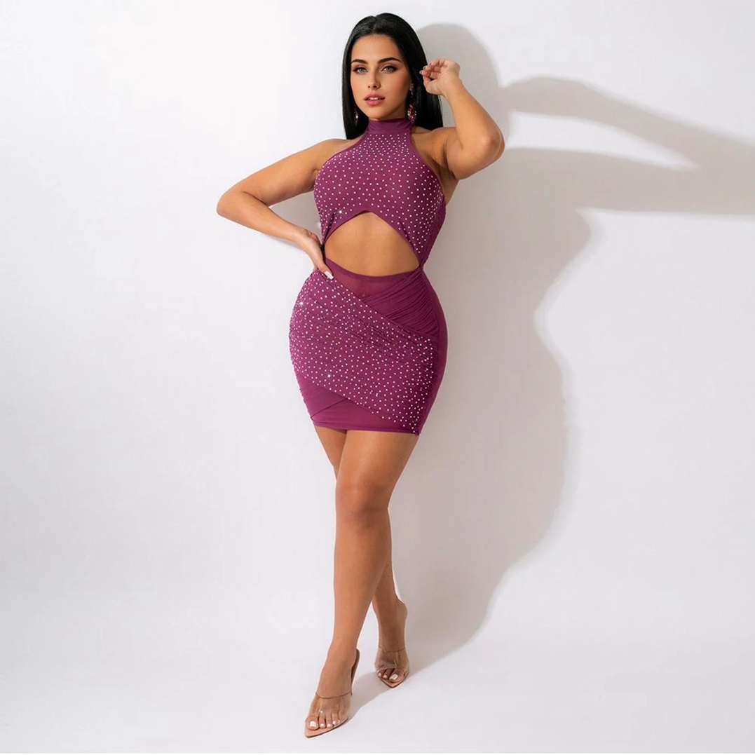 Clistos Glitter Halter Lace Up Mini Dress - View 7 | Clistos