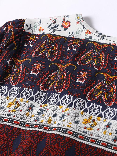 Boho Plunging Neck Mini Dress with Tie Waist - View 7 | Clistos