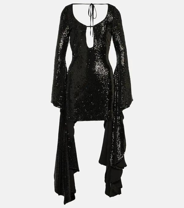 Sparkly Sequined Mini Dress with Bell Sleeves - View 7 | Clistos