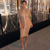 Clistos striped mock neck long sleeve bodycon knit dress - View 8 | Clistos
