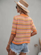 Crochet Knit Squareneck Crop Top with Patchwork Stripes - View 10 | Clistos