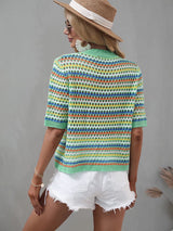 Crochet Knit Squareneck Crop Top with Patchwork Stripes - View 15 | Clistos
