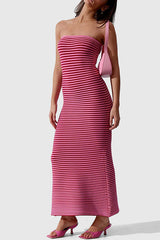 Strapless Striped Knit Maxi Bodycon Dress - View 7 | Clistos