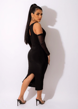 Off Shoulder Mesh Long Sleeve Bodycon Midi Dress - View 6 | Clistos