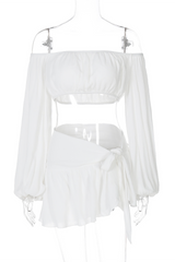 Off shoulder crop top and ruffle mini skirt set - View 8 | Clistos