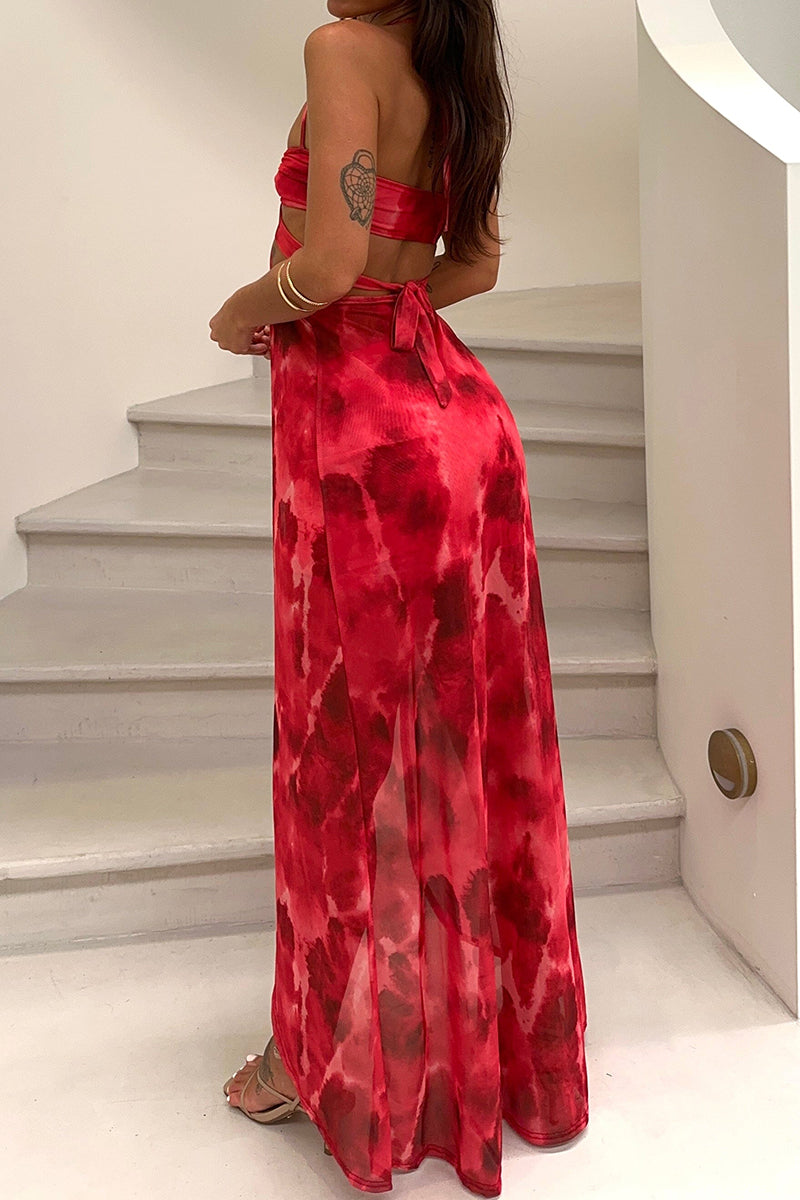 Clistos Pattern Print Cut-Out Halter Crop Top and Mini Skirt Matching Set - View 11 | Clistos