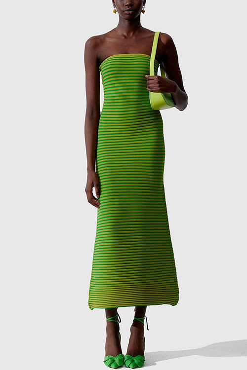 Strapless Striped Knit Maxi Bodycon Dress - View 9 | Clistos