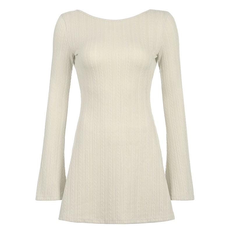 Clistos Knitted Backless Mini Dress with Bell Sleeves - View 7 | Clistos