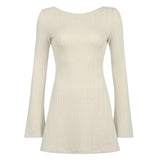 Clistos Knitted Backless Mini Dress with Bell Sleeves - View 7 | Clistos