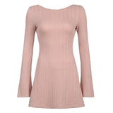 Clistos Knitted Backless Mini Dress with Bell Sleeves - View 8 | Clistos