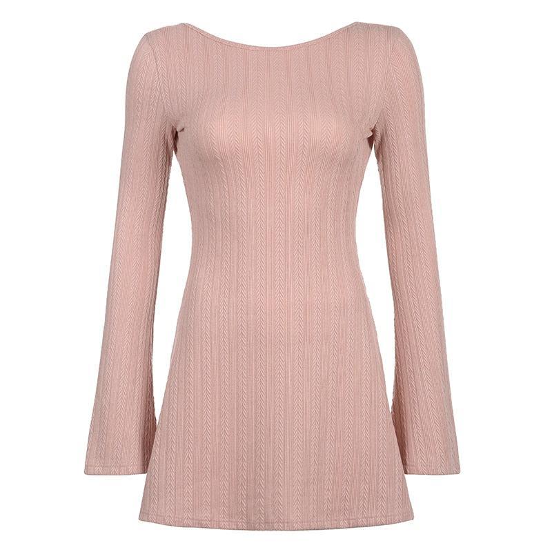 Clistos Knitted Backless Mini Dress with Bell Sleeves - View 8 | Clistos