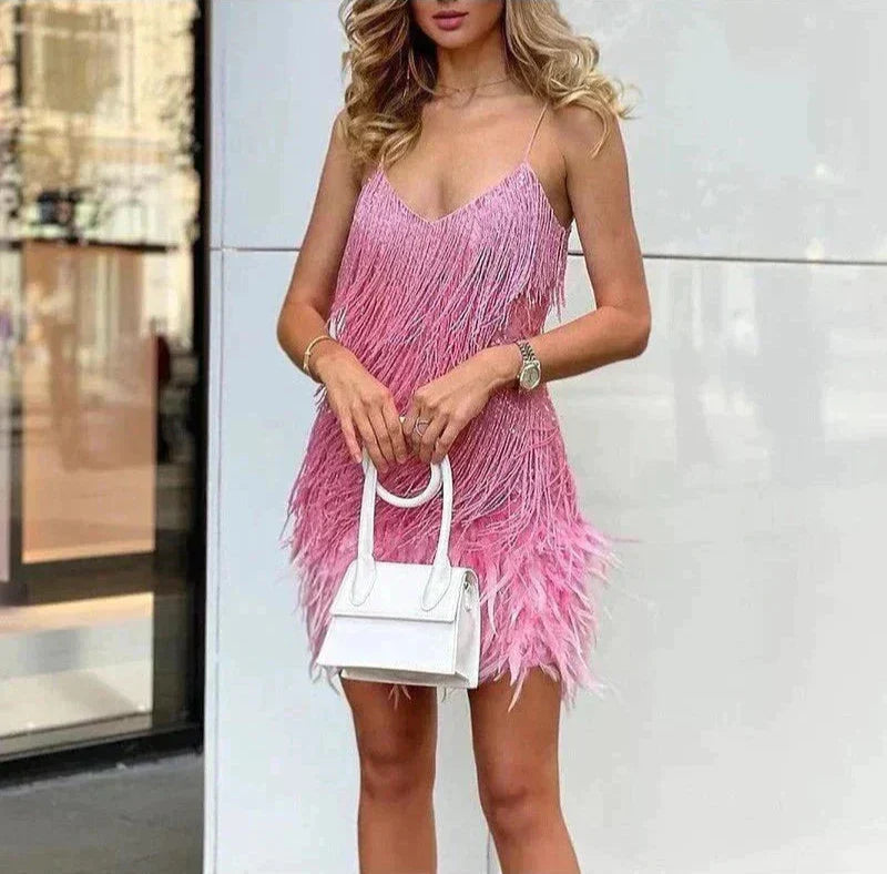 Doriana Feather Mini Dress - View 9 | Clistos