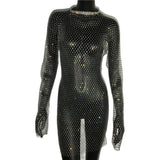 Sparkly rhinestone long sleeve mini dress - View 9 | Clistos