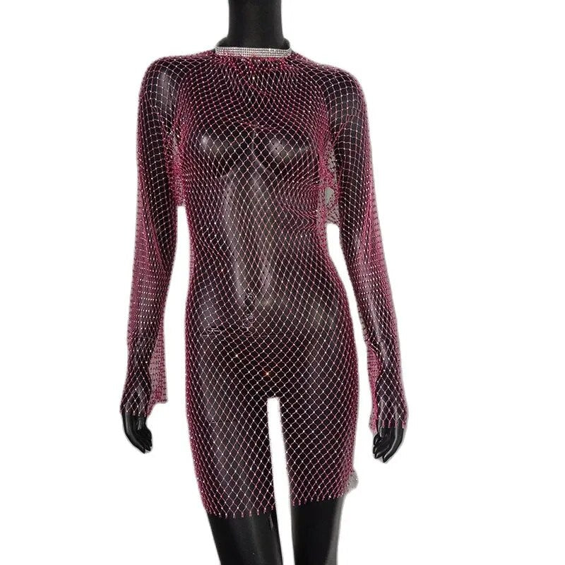 Sparkly rhinestone long sleeve mini dress - View 10 | Clistos