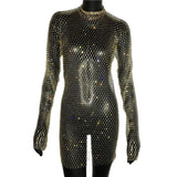 Sparkly rhinestone long sleeve mini dress - View 8 | Clistos