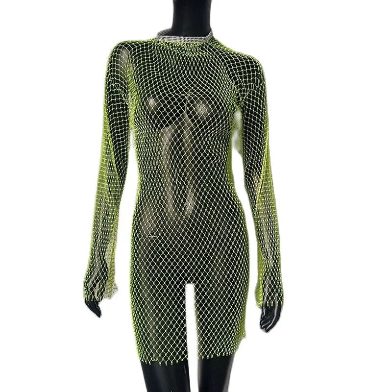 Sparkly rhinestone long sleeve mini dress - View 11 | Clistos