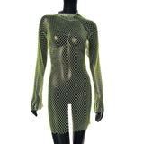 Sparkly rhinestone long sleeve mini dress - View 11 | Clistos