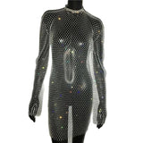 Sparkly rhinestone long sleeve mini dress - View 7 | Clistos