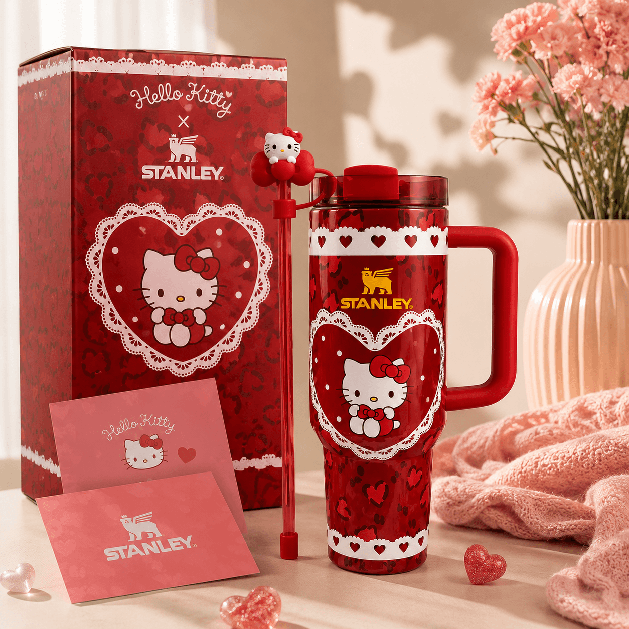 Stanley Sweetheart Tumbler 40oz Hello Kitty inspired pink leopard print with matching gift box - View 1 | Clistos