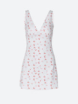 Plunge Neck Cherry Print Mini Dress - View 6 | Clistos