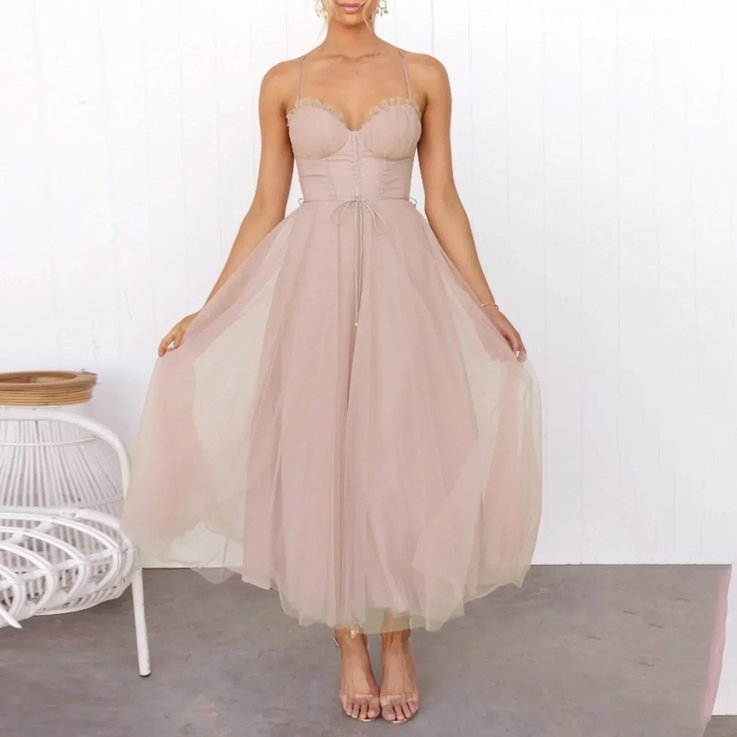 Clistos elegant corset midi dress with spaghetti straps - View 6 | Clistos