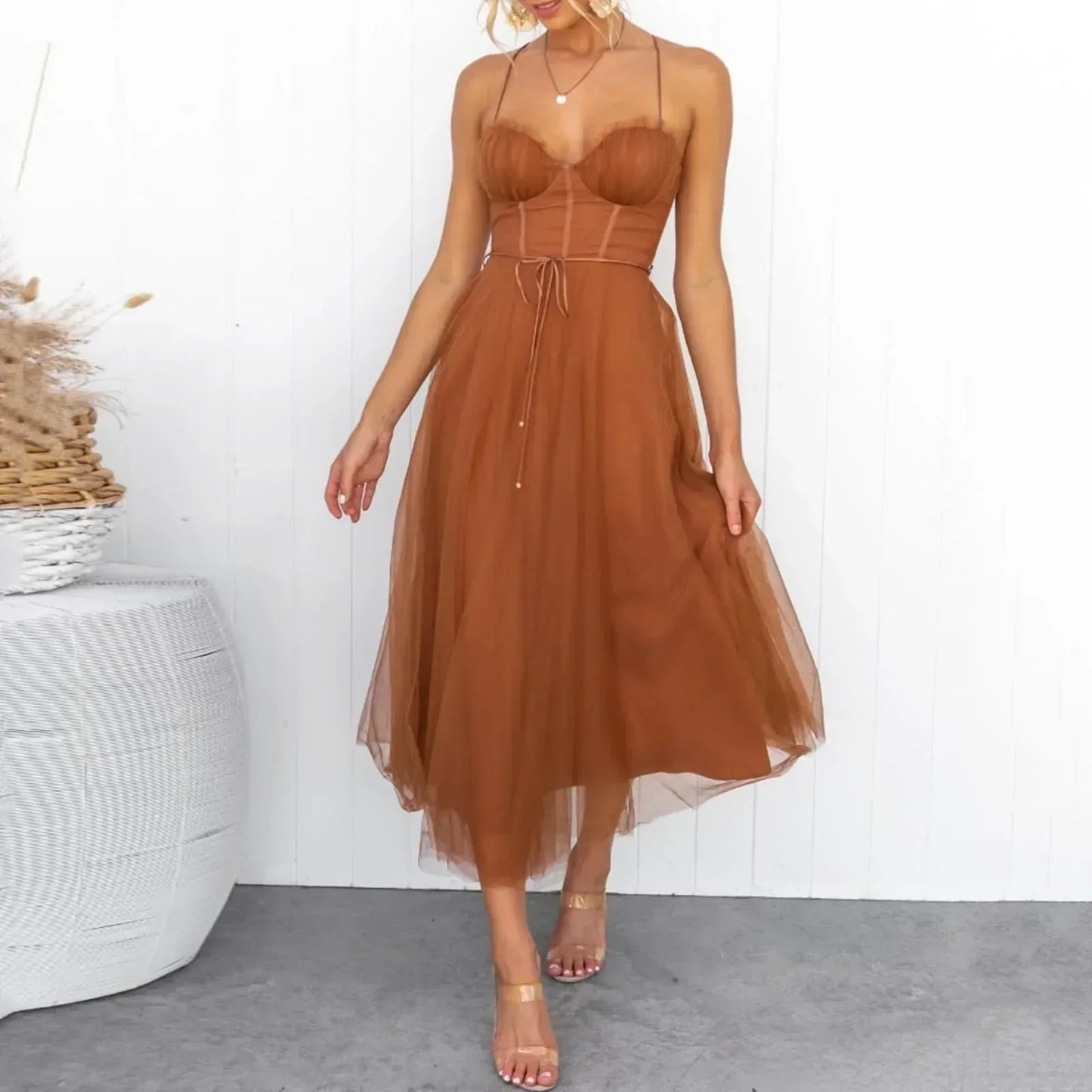 Clistos elegant corset midi dress with spaghetti straps - View 7 | Clistos
