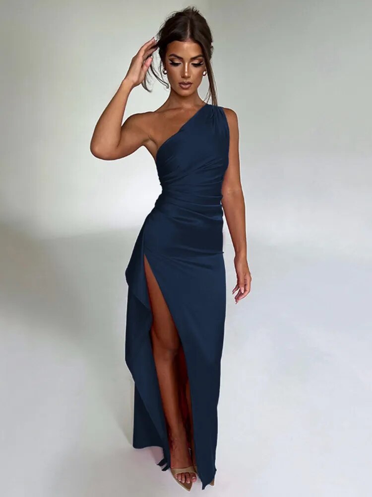 Clistos elegant one shoulder ruched satin gown - View 6 | Clistos