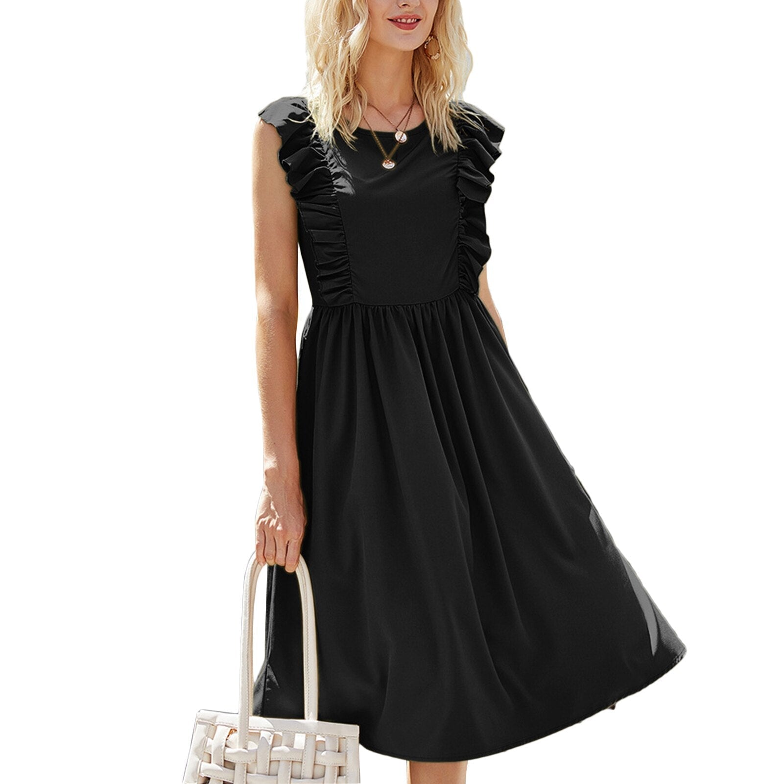 Ruffle Pleated Slim Fit Office Dress - View 7 | Clistos