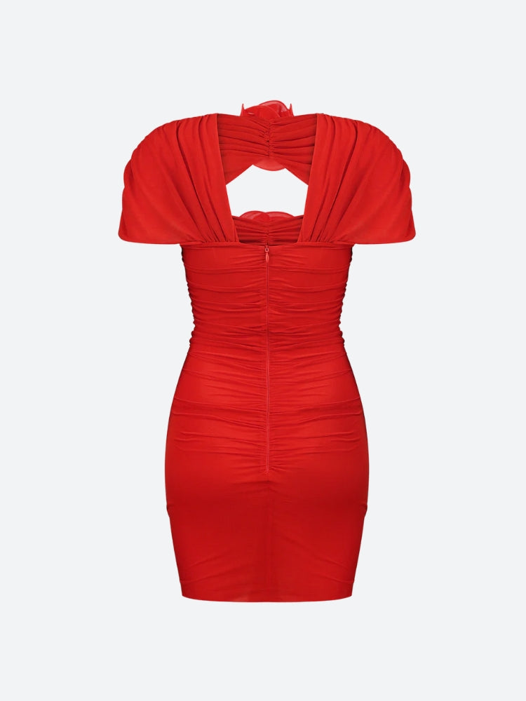 Cut Out Floral Mesh Mini Dress - View 6 | Clistos