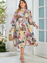 Floral print midi dress with smocked waist and bishop sleeves - View 7 | Clistos