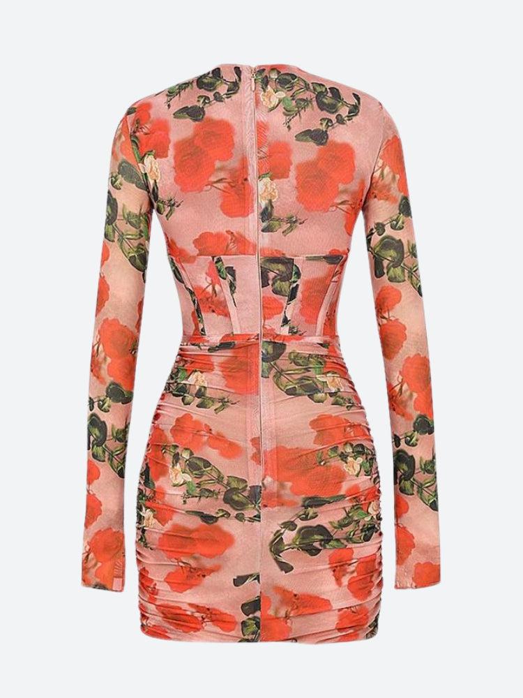 Ruched Halter Neck Floral Corset Mini Dress - View 6 | Clistos