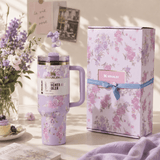 Stanley Lavender Bloom 40oz insulated tumbler with floral pattern and matching gift box - View 1 | Clistos