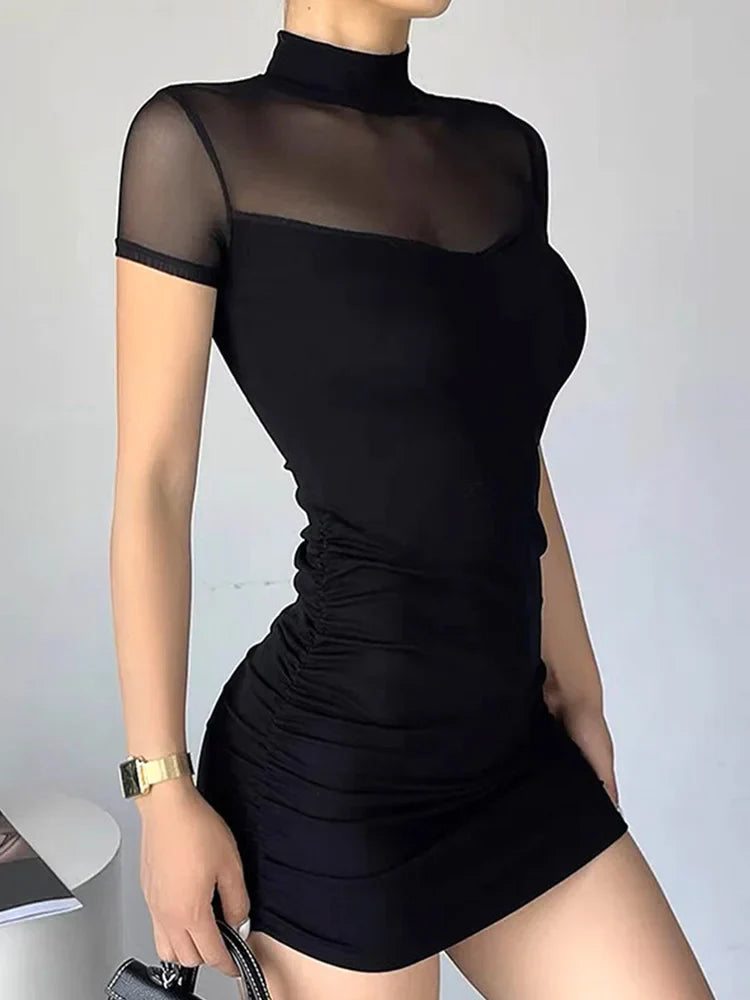 Clistos Mock Neck Sheer Party Mini Dress - View 7 | Clistos