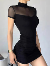 Clistos Mock Neck Sheer Party Mini Dress - View 7 | Clistos